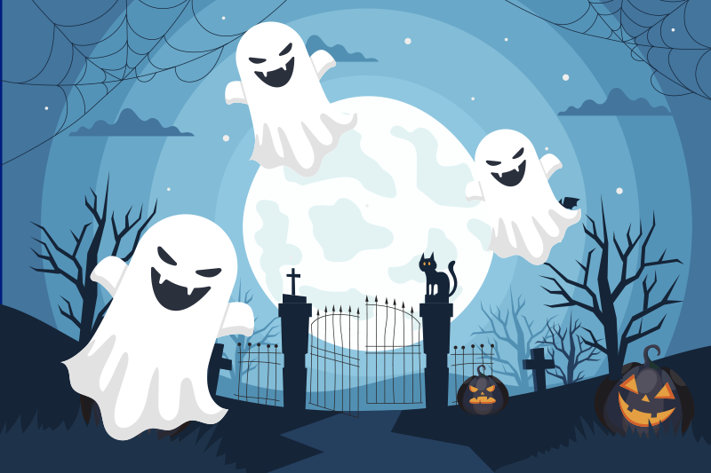 Tovaglietta americana di halloween scena di fantasmi giocosi - TenStickers