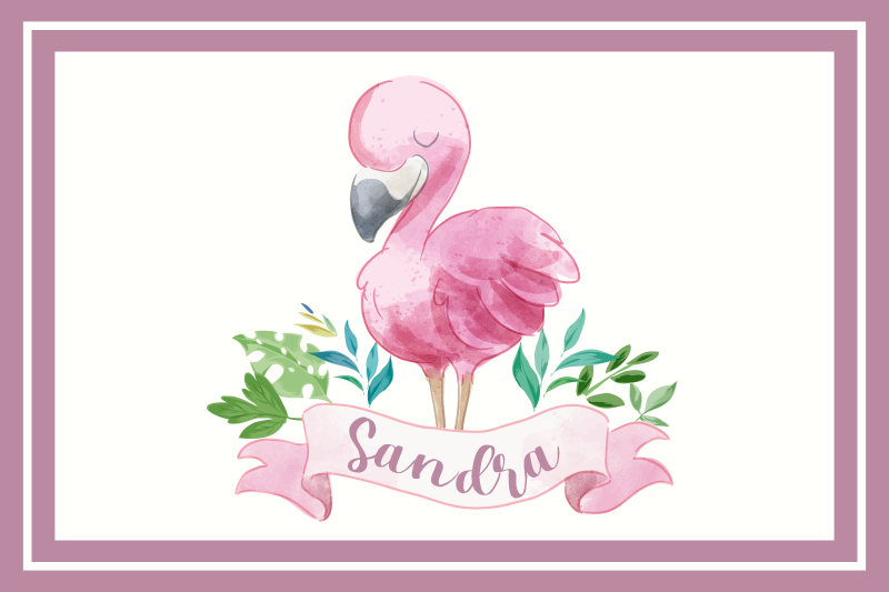 Tovaglietta americana con nome flamingo con nastro - TenStickers