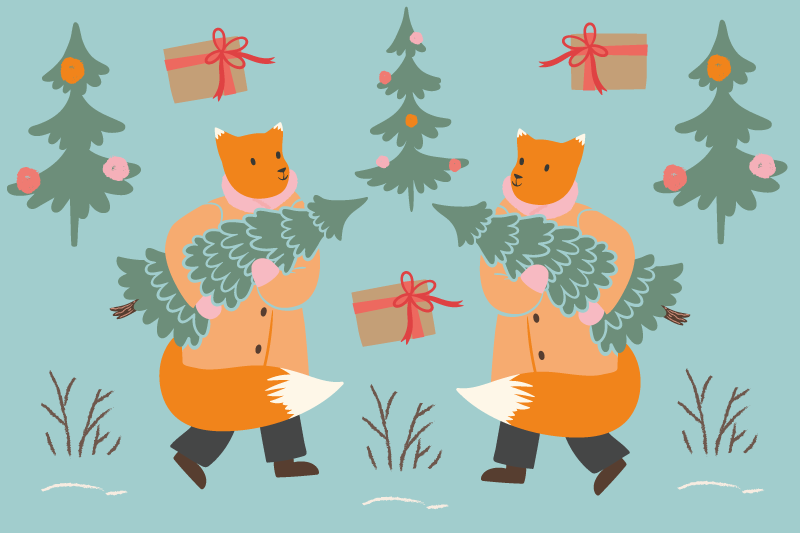 Tovaglietta americana natale volpe festosa con albero - TenStickers