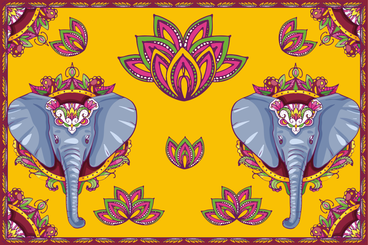 Tovaglietta americana originale con motivi floreali elefante - TenStickers