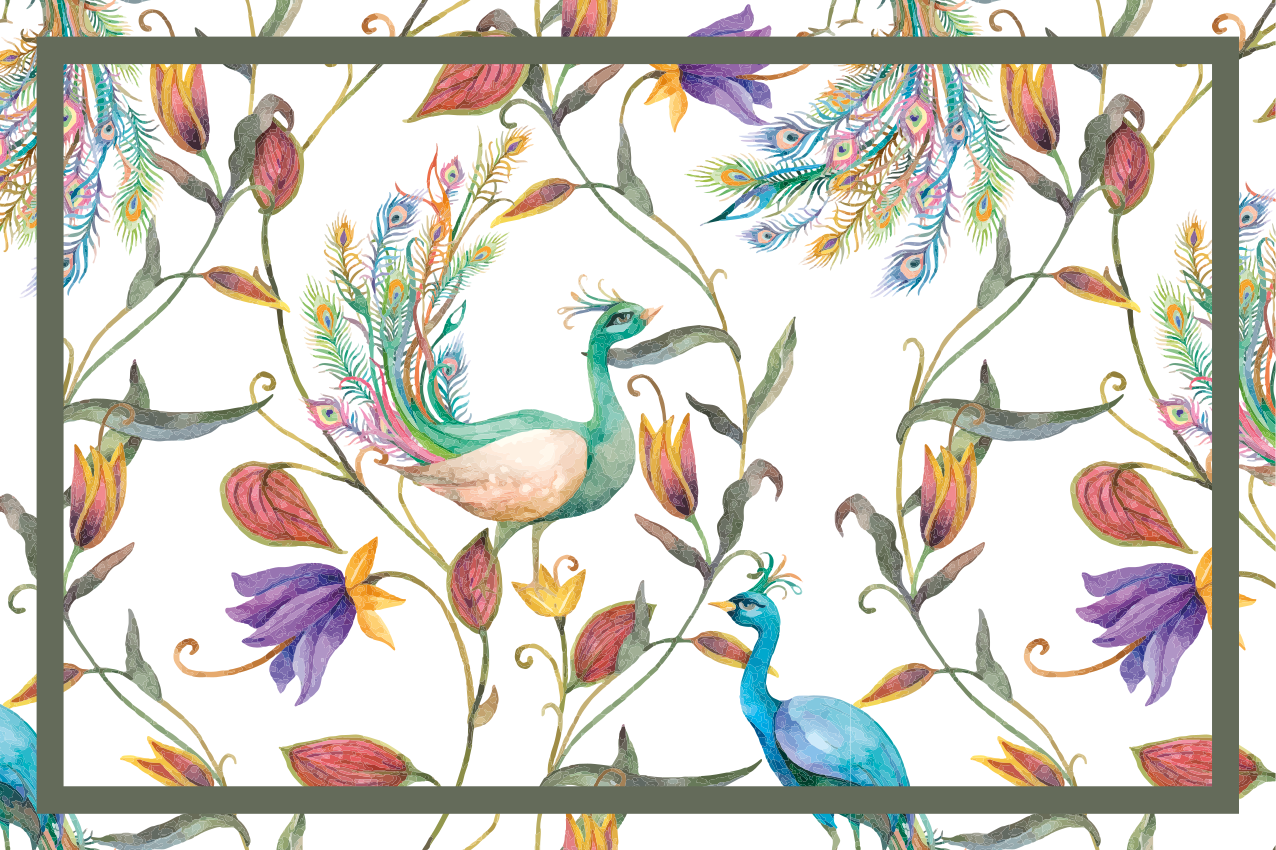 Tovaglietta americana originale motivo floreale pavone - TenStickers