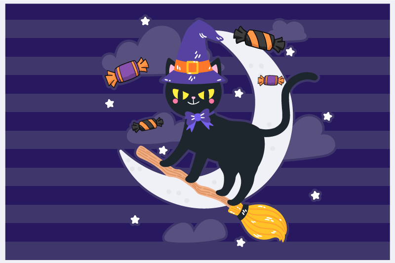 Tovaglietta americana di halloween gatto stregato in volo - TenStickers