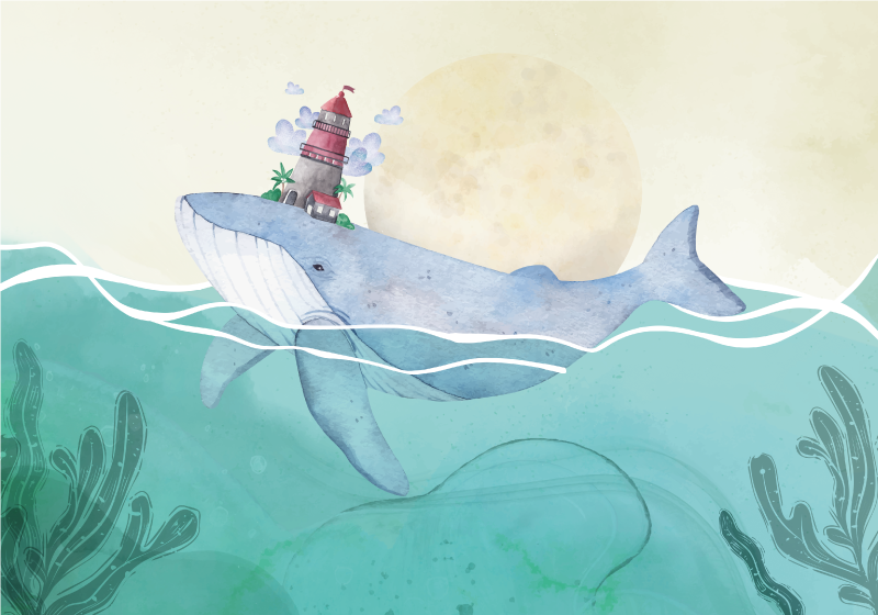 Tovaglietta americana infantile balena con faro - TenStickers