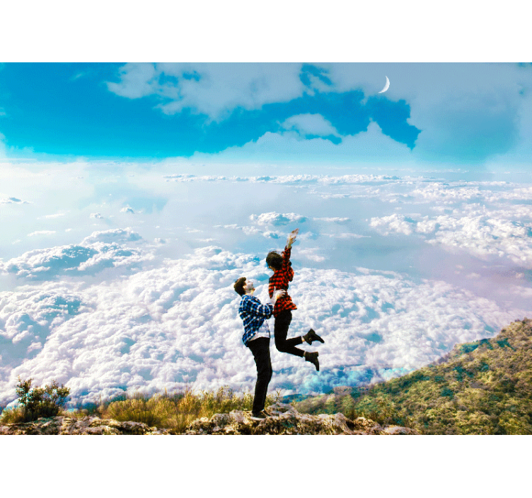 Fotomurale amore abbraccio gioioso sopra le nuvole - TenStickers