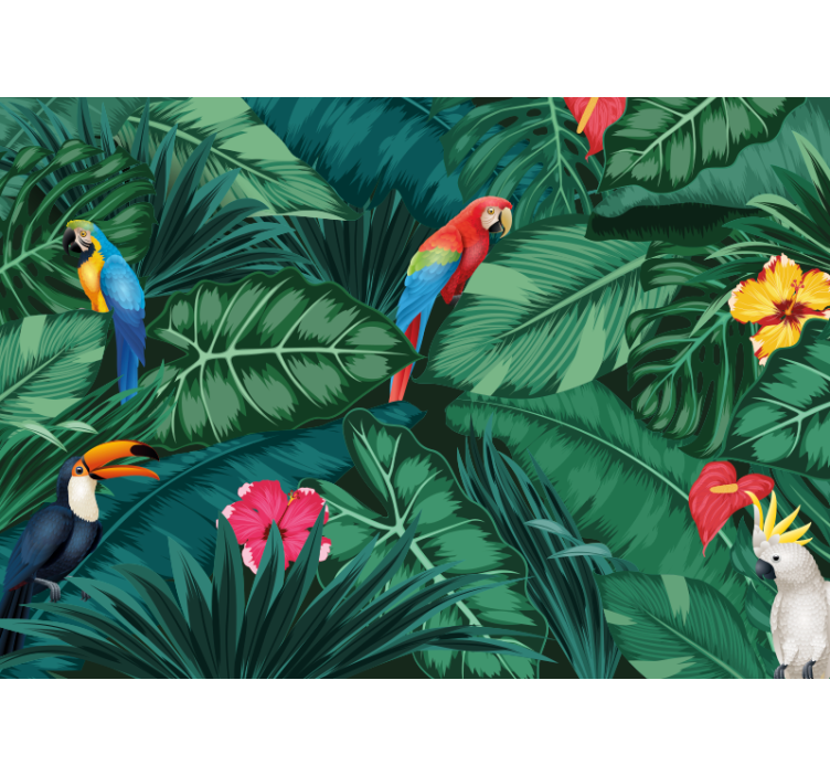 Fotomurale per sala del pranzo uccelli e fiori tropicali - TenStickers