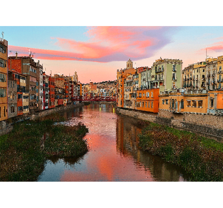 Fotomurale città tramonto sul fiume di girona - TenStickers