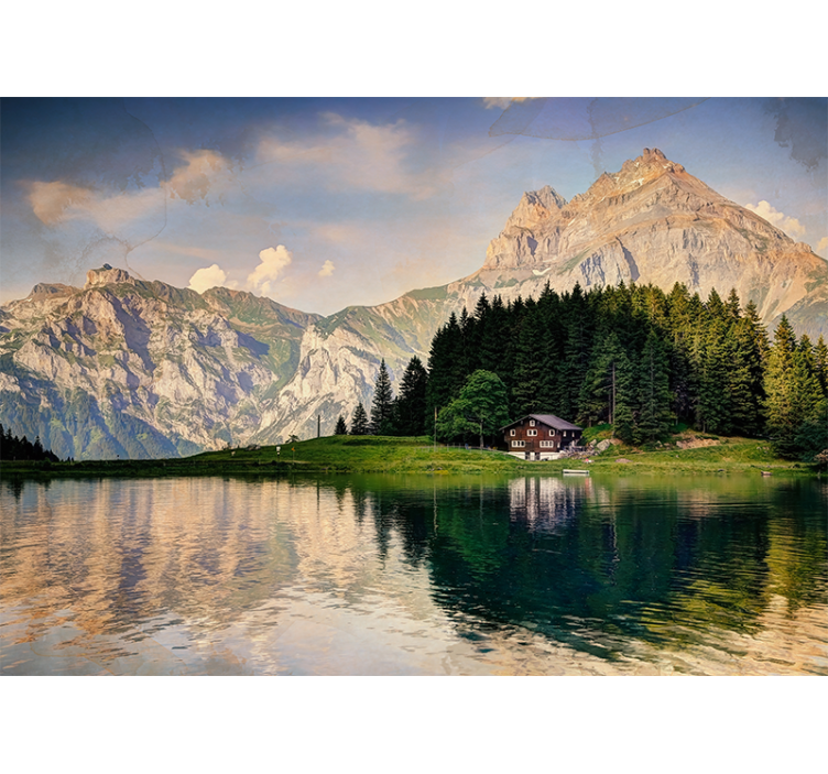 Fotomurale paesaggi rifugio al lago di montagna - TenStickers