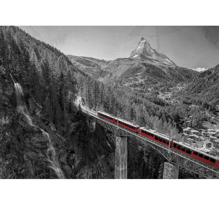 Fotomurale città treno di montagna incantevole - TenStickers