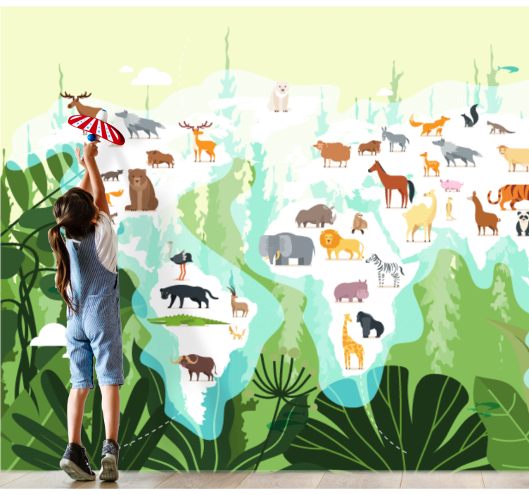 Fotomurale animali mappa degli animali nel mondo - TenStickers