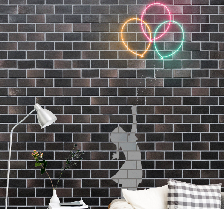 Fotomurale arte urbana ragazza che raggiunge palloni - TenStickers