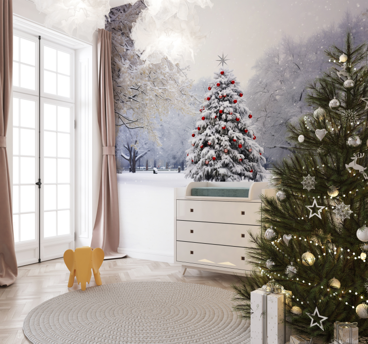 Fotomurale alberi abete di natale nella neve - TenStickers