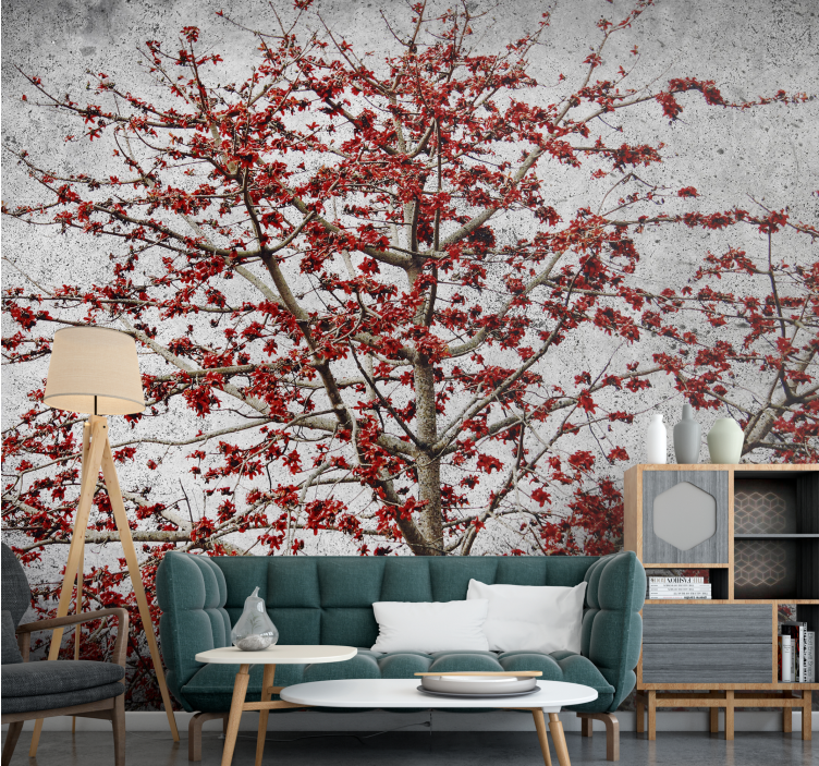 Fotomurale fiori albero in fiore rosso - TenStickers