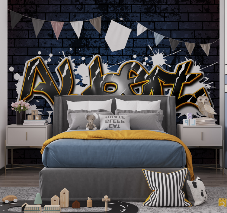 Fotomurale per camerette ragazzi muro di mattoni con nome - TenStickers