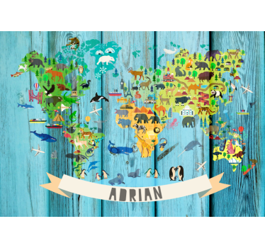 Fotomurale mappamondo mappa animale interattiva - TenStickers