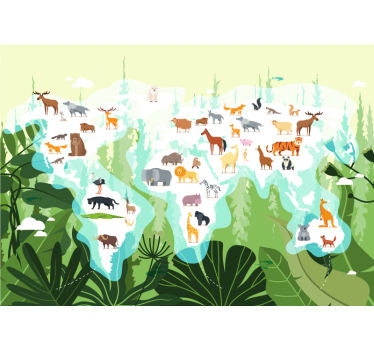 Fotomurale animali mappa degli animali nel mondo - TenStickers