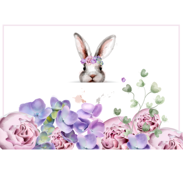 Fotomurale fiori Coniglietto con corona di fiori - TenStickers