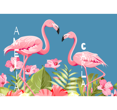 Fotomurale animali fenicotteri e fiori - TenStickers