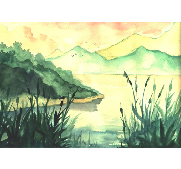 Fotomurale lago paesaggio sereno disegnato a mano - TenStickers
