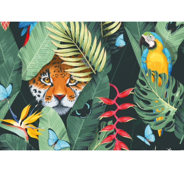 Fotomurale animali tigre e pappagallo - TenStickers
