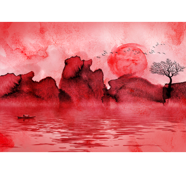 Fotomurale rosso paesaggio di inchiostro cinese - TenStickers