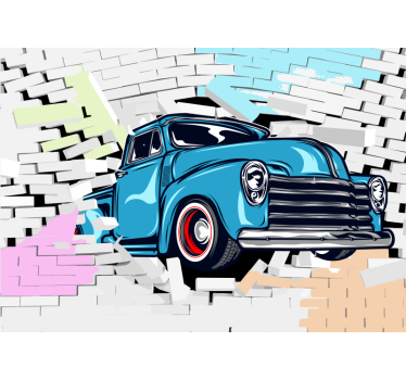 Fotomurale vintage Fantasia auto d'epoca attraverso mattoni color - TenStickers
