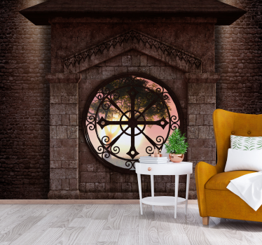 Fotomurale 3d finestra circolare in pietra - TenStickers