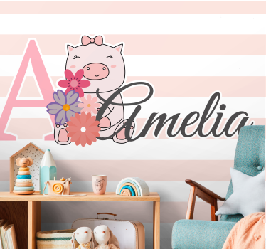 Fotomurale amore fioriture di maialino carino - TenStickers