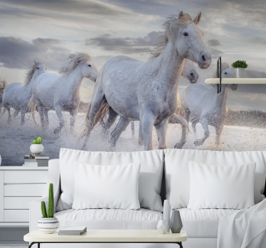 Fotomurale animali cavalli bianchi in corsa - TenStickers