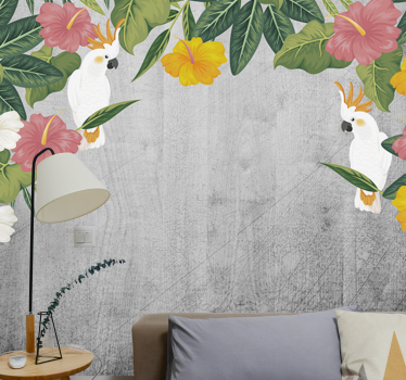 Fotomurale animali cornice floreale con cacatua - TenStickers