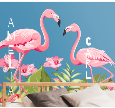 Fotomurale animali fenicotteri e fiori - TenStickers