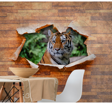 Fotomurale animali testa di tigre su muro - TenStickers