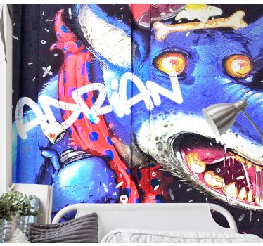 Fotomurale arte urbana lupo blu personalizzabile - TenStickers