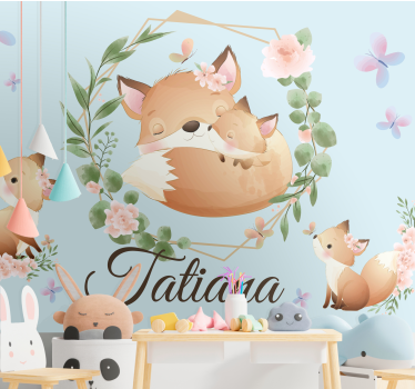 Fotomurale cameretta famiglia di volpi carine con nome - TenStickers
