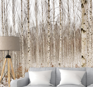 Fotomurale foresta bosco di betulle innevato - TenStickers