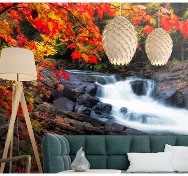 Fotomurale foresta paesaggio autunnale con cascata - TenStickers