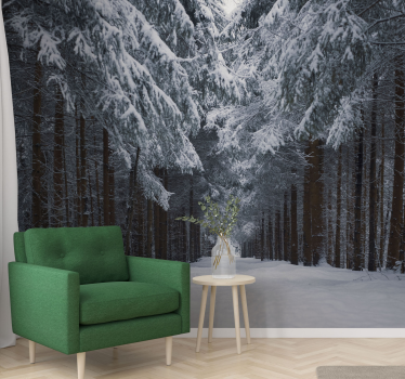 Fotomurale foresta sentiero di pini innevati - TenStickers