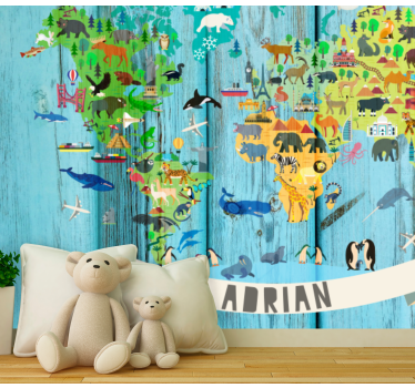 Fotomurale mappamondo mappa animale interattiva - TenStickers