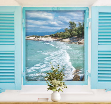 Fotomurale mare vista tranquilla dalla finestra sulla costa - TenStickers