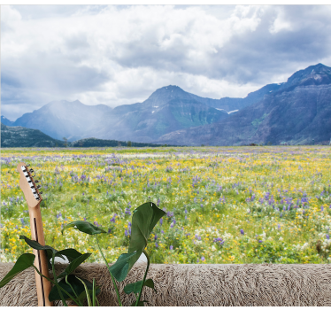 Fotomurale paesaggi campo di fiori di montagna - TenStickers