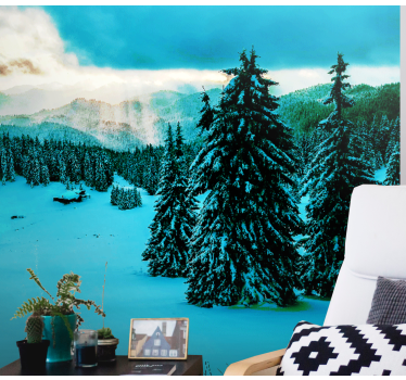 Fotomurale paesaggi foresta di pini innevati - TenStickers