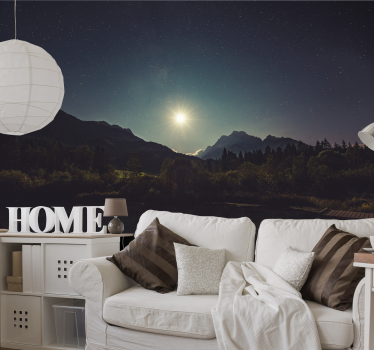 Fotomurale paesaggi vista montagna al chiaro di luna - TenStickers