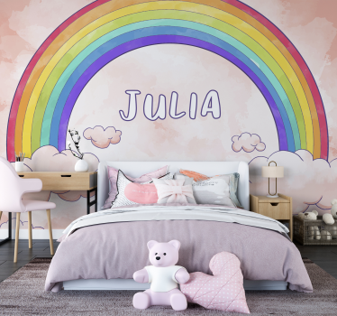 Fotomurale per cameretta bambini arcobaleno nuvoloso con nome - TenStickers
