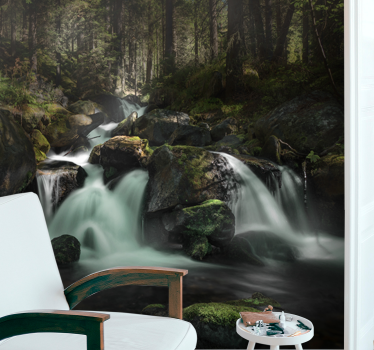 Fotomurali cascate ruscello forestale tranquillo - TenStickers