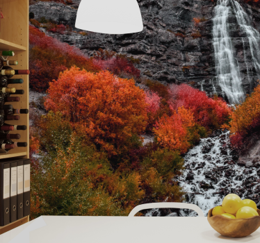 Fotomurali cascate scena autunnale con cascata - TenStickers