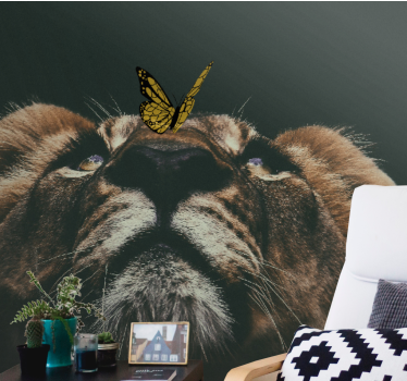 Fotomurali leone cucciolo con farfalla - TenStickers