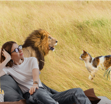 Fotomurali leone incontro con il gatto - TenStickers