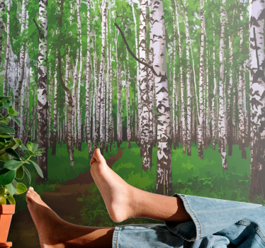 Fotomurali natura sentiero nella foresta di betulle - TenStickers