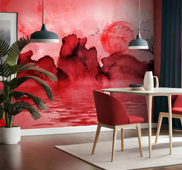 Fotomurale rosso paesaggio di inchiostro cinese - TenStickers