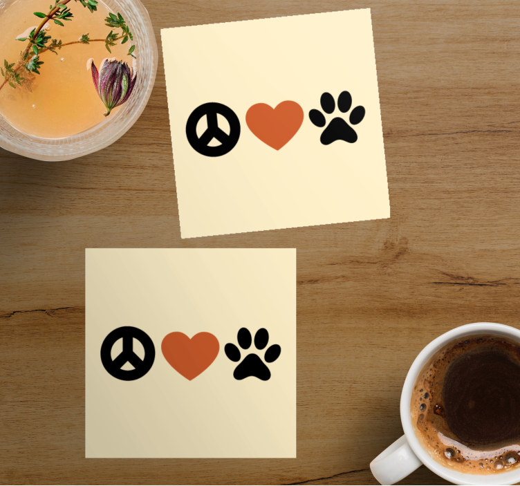 Sottobicchieri con frase pace amore animali - TenStickers
