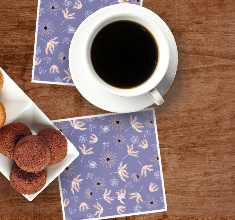 Sottobicchieri con motivi floreali su viola - TenStickers